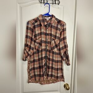 Band of Gypsies/ small/ plaid thin women's blouse with floral designs